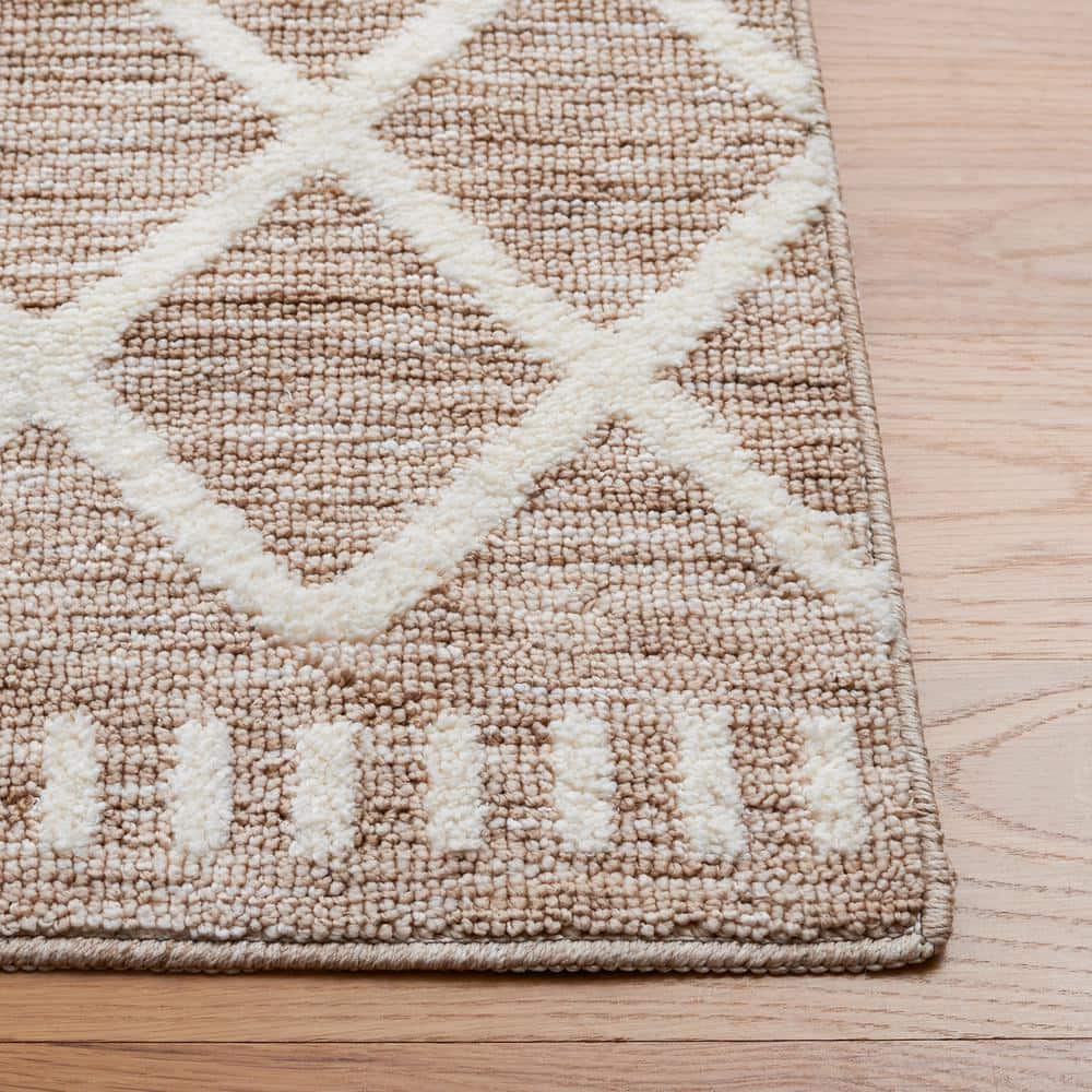 Ivory and Beige Rectangular Washable Synthetic Area Rug