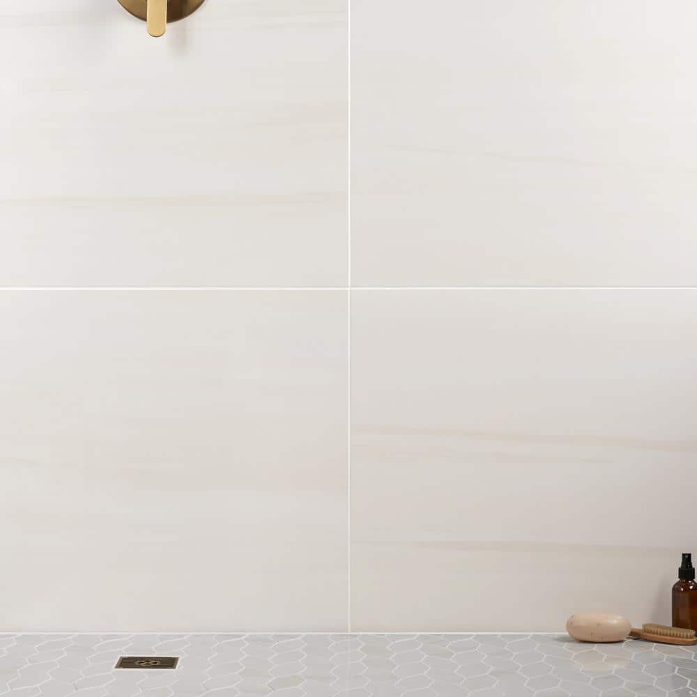 Terius Dolomite Warm White Polished Marble Look Porcelain Tile