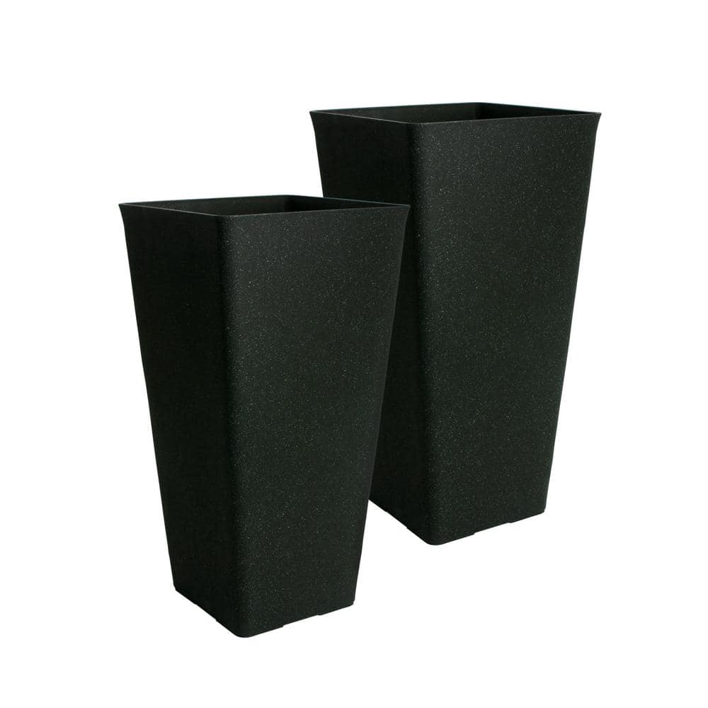 Acerra 30" Black Stone and Resin Tall Planters (Set of 2)