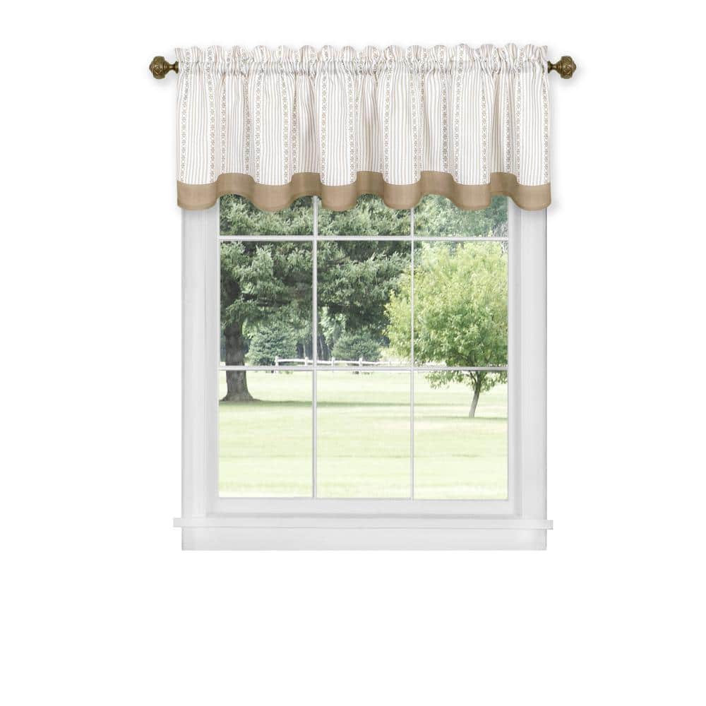 Taupe and Gray Pinstripe Polyester Rod Pocket Valance