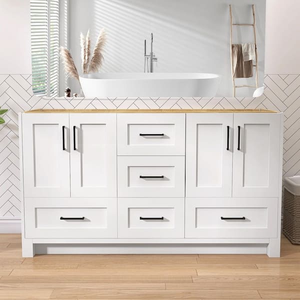 60 in. Solid Wood Bath Vanity Cabinet without Top Freestanding Bathroom Base with White Finish Assembled