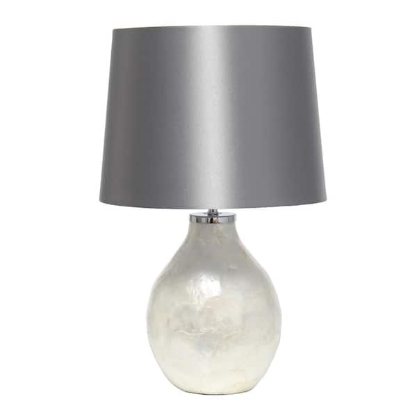 Creekwood home 18 in. Opalescent Pearl Table Lamp with Light Brown Shade, for Living Room, Bedroom, Office, Entryway, Pearl