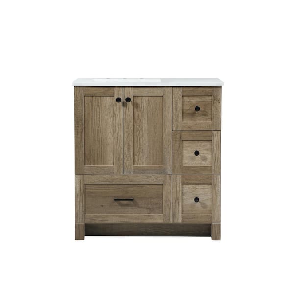 Unbranded Simply Living 32 in. Single Bathroom Vanity in Natural Oak with Quartz Vanity Top in Ivory White