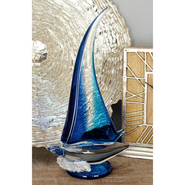 Litton Lane Abstract Glass Sailboat Sculpture