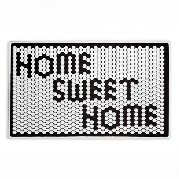 Sweet Home Mosaic Pattern 18 in. x 30 in. Black Geometric Polyester Blend Rectangle Bath Mat