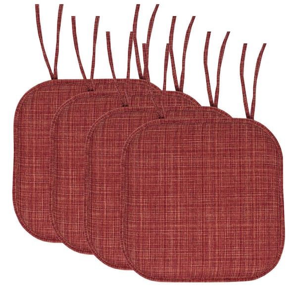 Sweet Home Collection Aria Memory Foam Square Non-Slip Indoor/Outdoor Chair Seat Cushion with Ties, Burgundy (4-Pack)