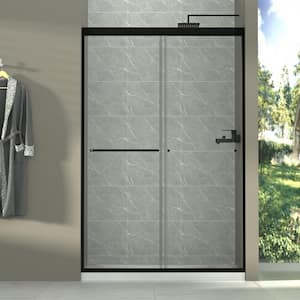 44-48 in.W x 72 in.H Semi-Frameless Sliding Shower Door In Matte Black Finish, 1/4 in.(6mm) Clear Tempered Glass.