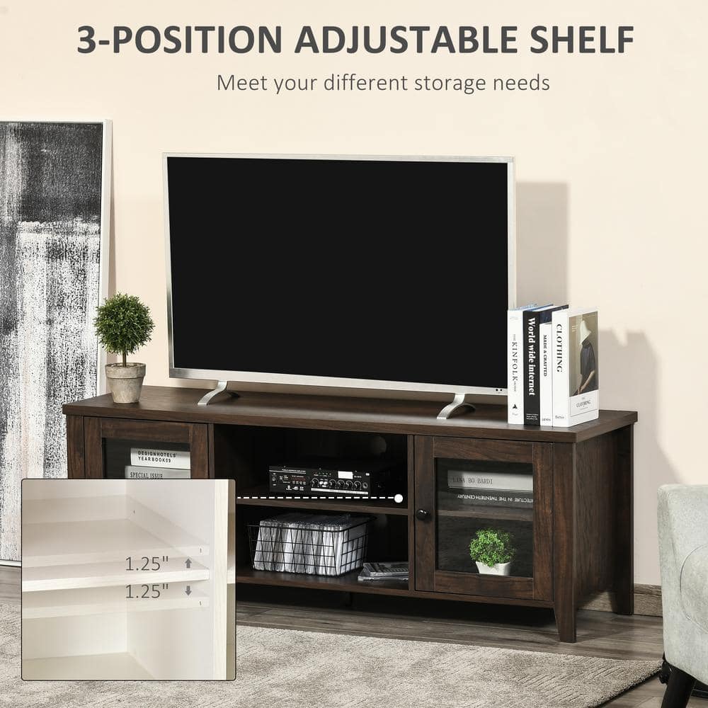 Modern Coffee Brown Wood TV Stand with Shelves and Cabinets