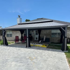 14 ft. x 20 ft.Light Gray Aluminum Hardtop Gazebo Canopy for Patio Deck Backyard with Netting, Hooks, Upgrade Curtain