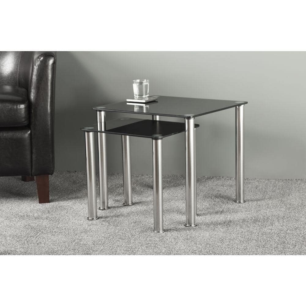 Black Glass and Chrome Nesting Side Tables Set