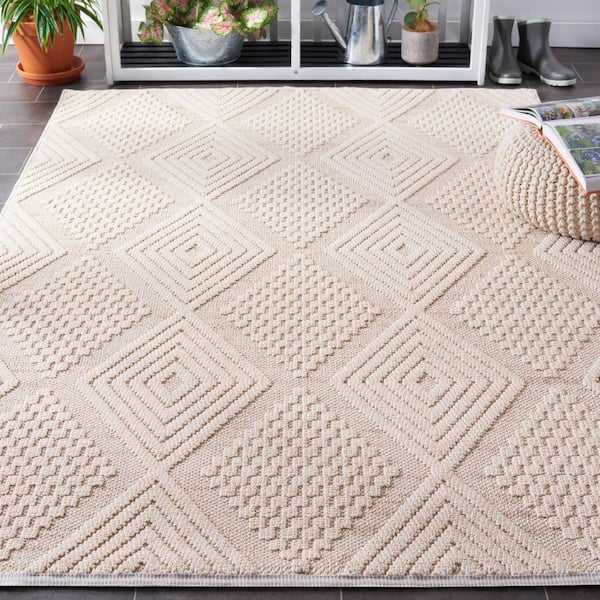 Global 9 ft. x 12 ft. Beige/Ivory High-Low Geometric Diamond Area Rug