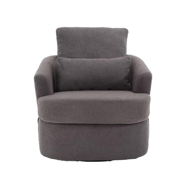 JUJABU Gray Teddy Swivel Barrel Chair Accent Sofa Chair for Living Room