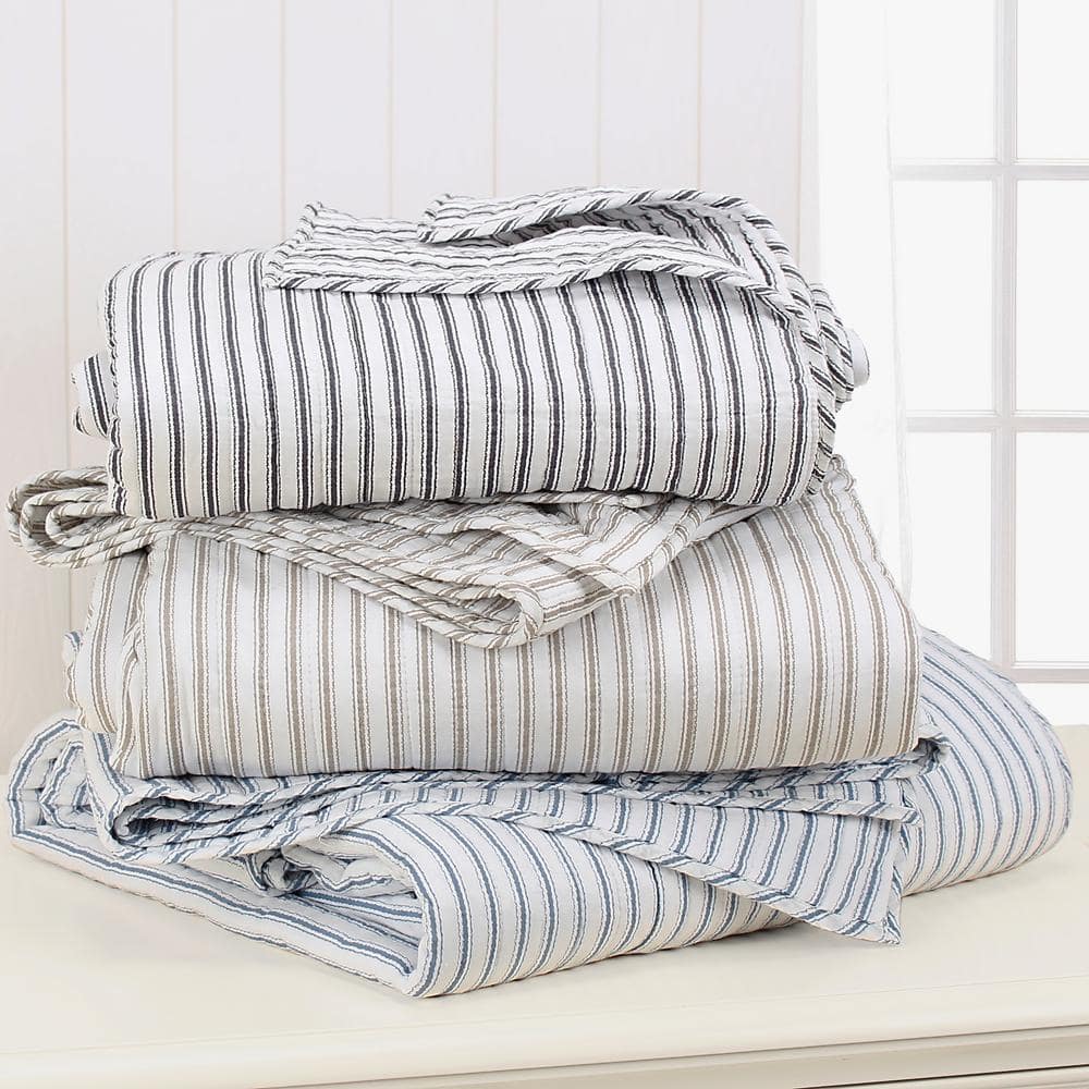 Taupe and White Cotton Twin Reversible Quilt Set