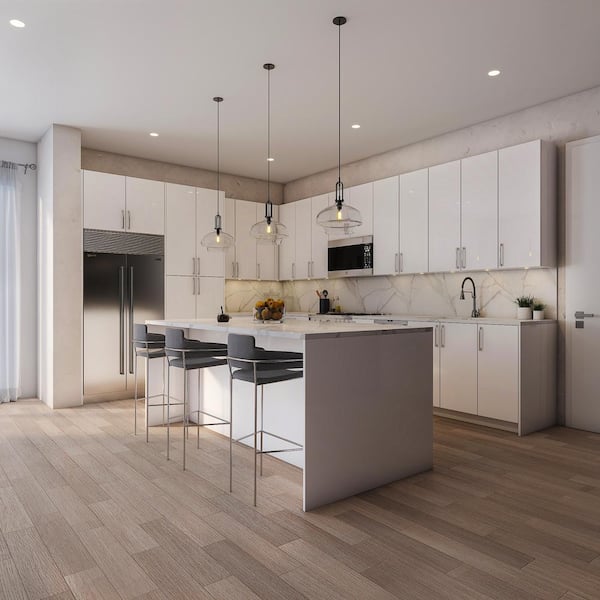 Radiance 36 in. W x 24 in. D x 34.5 in. H Ready to Assemble Slab Base Kitchen Cabinet in White Gloss