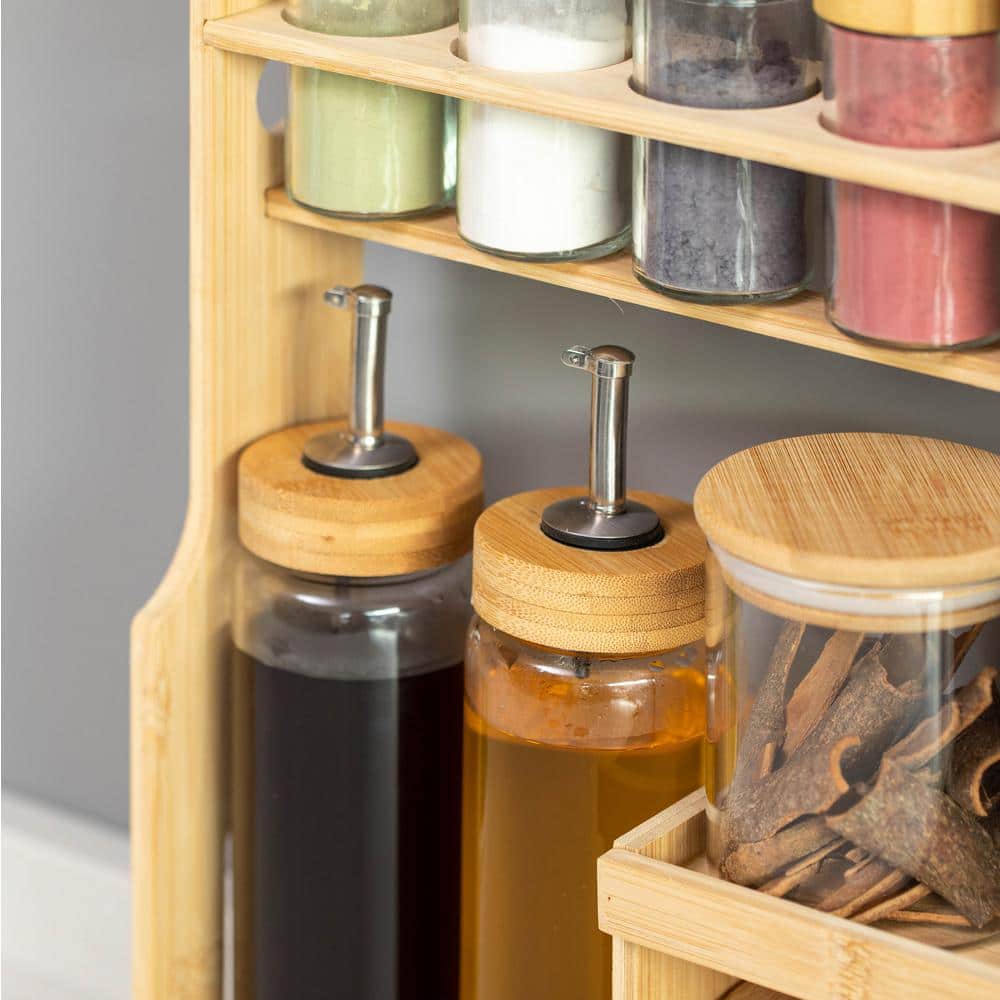 3-Tier Bamboo Spice Rack with Airtight Jars and Dispensers