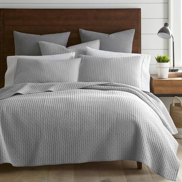 LEVTEX HOME Cross Stitch Lt Grey 2-Piece Solid Cotton Twin/Twin XL Quilt Set