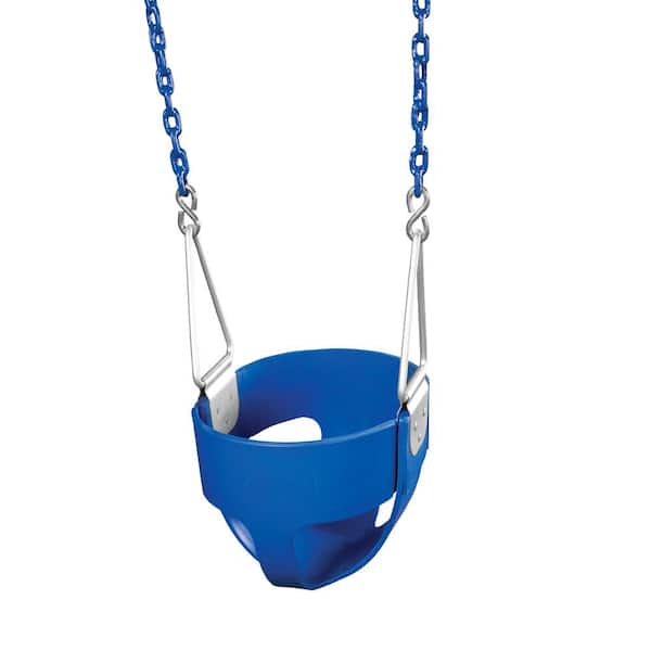 Blue High Back Full Bucket Toddler Swing Seat with Plastic Coated Chains Swing 