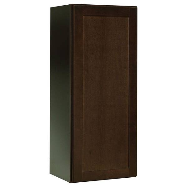 Hampton Bay Shaker 15 in. W x 12 in. D x 36 in. H Assembled Wall Kitchen Cabinet in Java