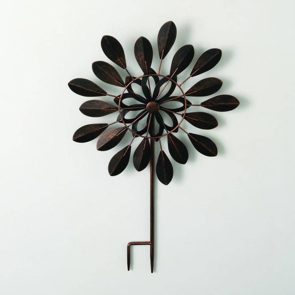 26.5" Brown Copper Spinning Metal Flower Petal Stake