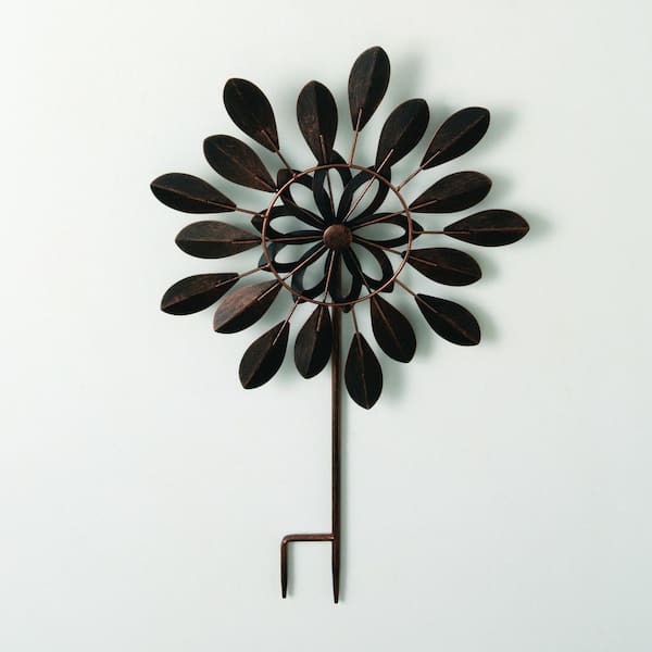 26.5 in. Spinning Metal Copper Flower Petal Stake