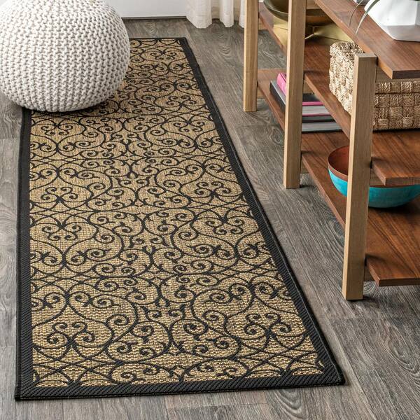 JONATHAN Y Black/Khaki 2 ft. x 14 ft. Runner Madrid Vintage Filigree ...