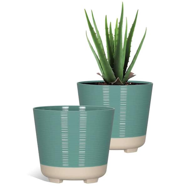 10 in. Dia Green/Sand Round Wallula Planter (2-Pack)