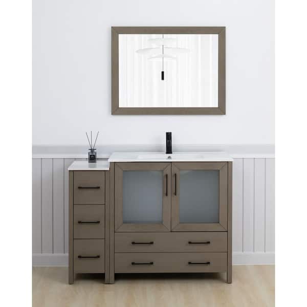 48 in. W x 18 in. D x 36 in. H Driftwood Gray Bath Vanity with White Ceramic Top and Mirror