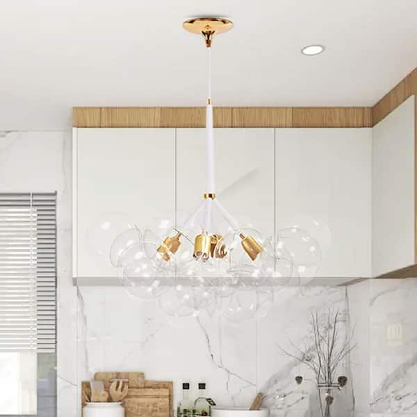 HUOKU Alma 4-Light 22.8 in.W Gold Bubble Chandelier with White