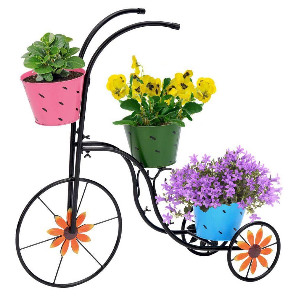 花瓶・フラワースタンド NEIGHBORHOOD SRL LOCKFIELD EQUIPMEN T Bicycle Black Metal Plant Stand 3-Plant Bucket Outdoor Decorative