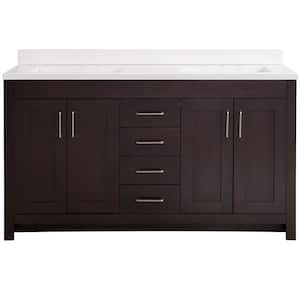 Westcourt 61 in. W x 22 in. D Bath Vanity in Chocolate with Cultured Marble Vanity Top in White with White Sinks