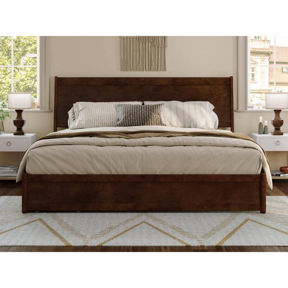 Casanova Dark Walnut King Wood Platform Bed with Storage Drawers