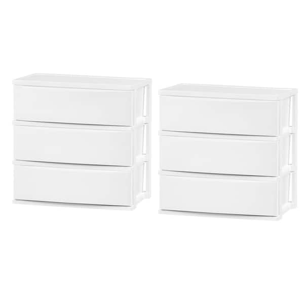3 Drawer Plastic Wide Storage Bin Chest, White (2-Pack)