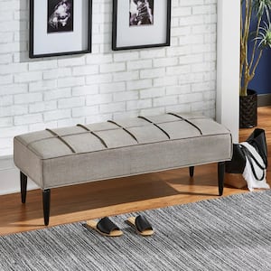 Gray Linen Black Finish Upholstered Bench (51.25W x 19D x 17.25"H)
