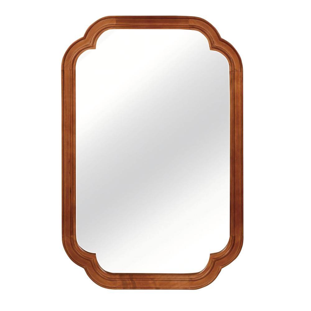 24 in.W × 36 in.H Brown Rounded Corner Mirror, Solid Wood Frame Wall-Mounted Decorative Mirror