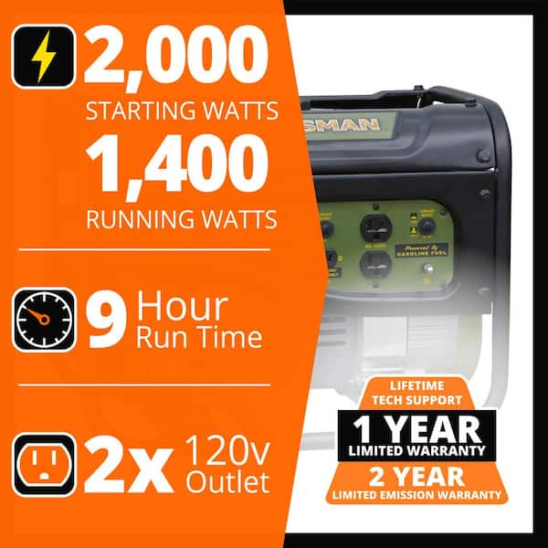 2,000/1,400-Watt Gasoline Powered Portable Generator