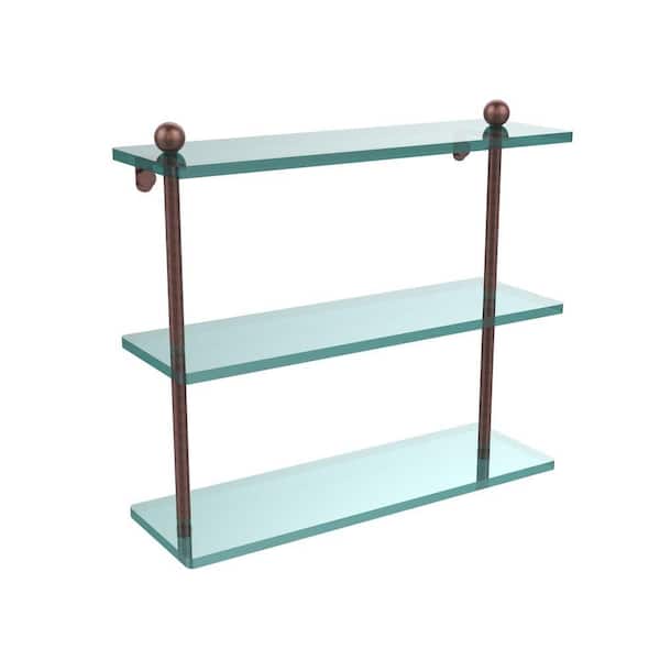 Allied Brass 16 in. L x 15 in. H x 5 in. W 3-Tier Clear Glass Bathroom Shelf in Satin Brass