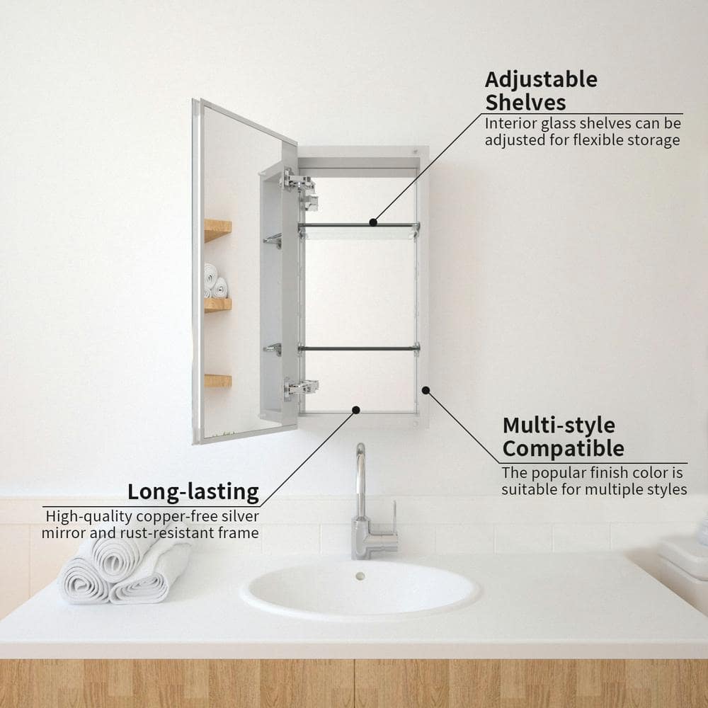 Taimei 24'' H Satin Aluminum Medicine Cabinet with Frameless Mirror