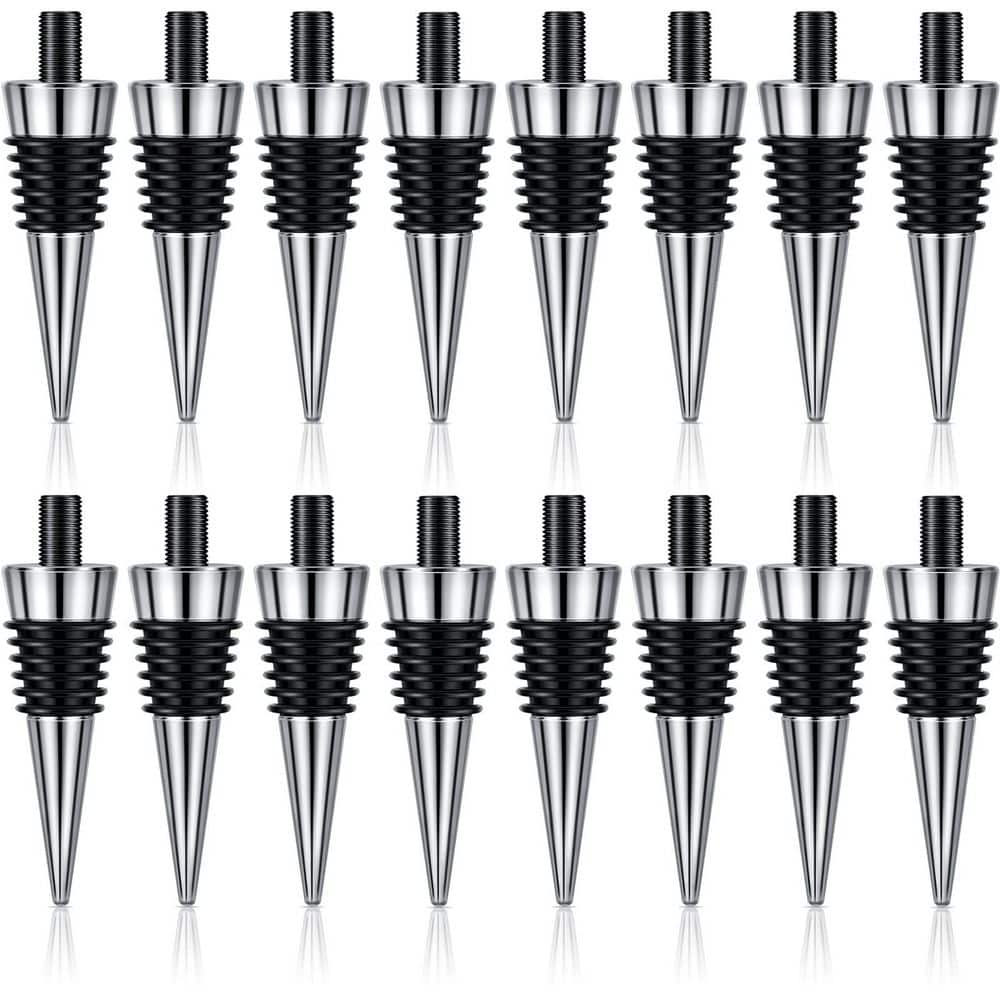Leak-Resistant Reusable Stainless Steel Wine Bottle Stoppers Set of 16 with Silicone Seal, Silver and Black price history on PriceWatchPro