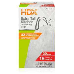 18 Gal. White Extra Tall Kitchen Drawstring Trash Bags (30-Count) - For Home, Kitchen, & Office