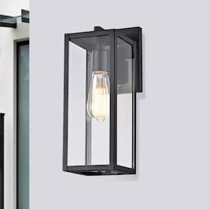 Charlton 1-Light Modern Textured Black Outdoor Boxed Wall Lantern Sconce with Clear Glass