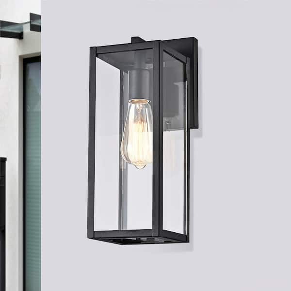 Edvivi Charlton 1-Light Modern Textured Black Outdoor Boxed Wall Lantern Sconce with Clear Glass