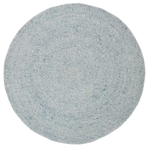 Braided Turquoise 4 ft. x 4 ft. Round Solid Speckled Area Rug