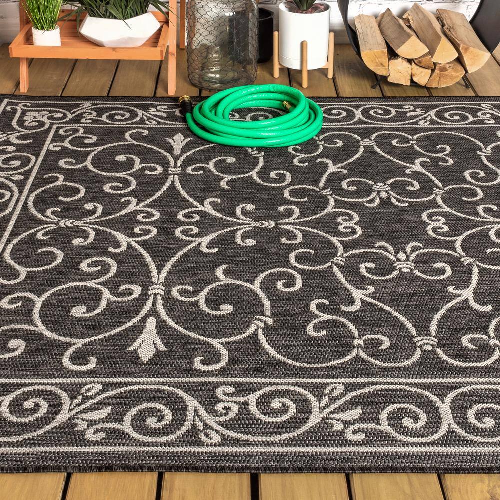 Black and Gray Synthetic Flat Woven Reversible Area Rug