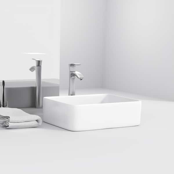 Miscool Amie 19 in. Rectangular White Ceramic Bathroom Vessel Sink With Chrome Faucet