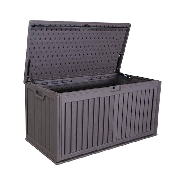 TANKY TRADING INC 100 gal. Dark Grey Dual-Wall Resin Outdoor Deck Box with Side Handles and Lockable Lid