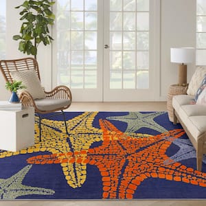 Aloha Blue Multicolor 9 ft. x 12 ft. Nature-inspired Contemporary Indoor/Outdoor Area Rug