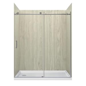 Jetcoat 60 in. L x 30 in. W x 78 in. H Left Drain Alcove Shower Stall Kit in Driftwood and Brushed Nickel 3-Piece