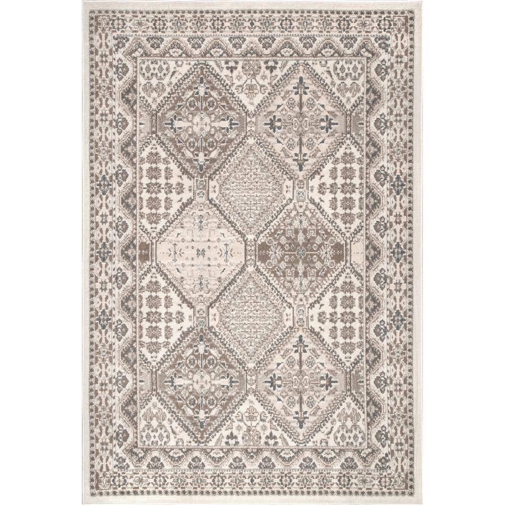 Beige Synthetic 3' x 5' Traditional Tile Easy-Care Area Rug