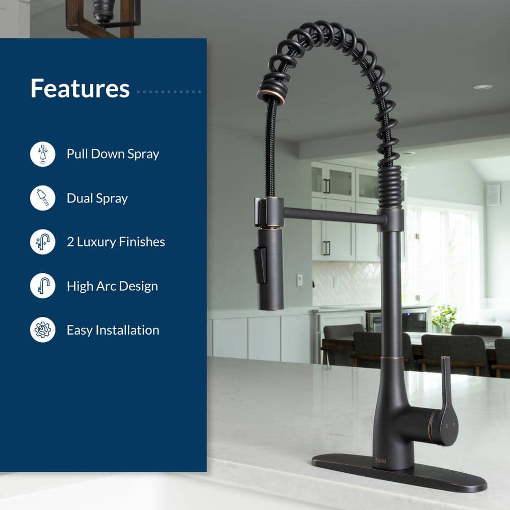 Oil Rubbed Bronze Spring Neck Pull Down Kitchen Faucet