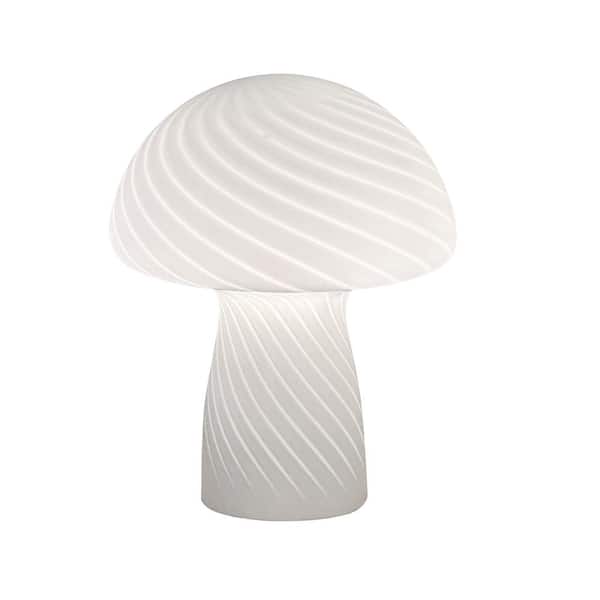 Uixe Mushroom 9.05 in. Modern Bedside Table Lamp with Bright White Strips Glass Shade(Set of 1)